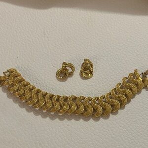 EUC Monet Gold Textured Bracelet and Earring Set
